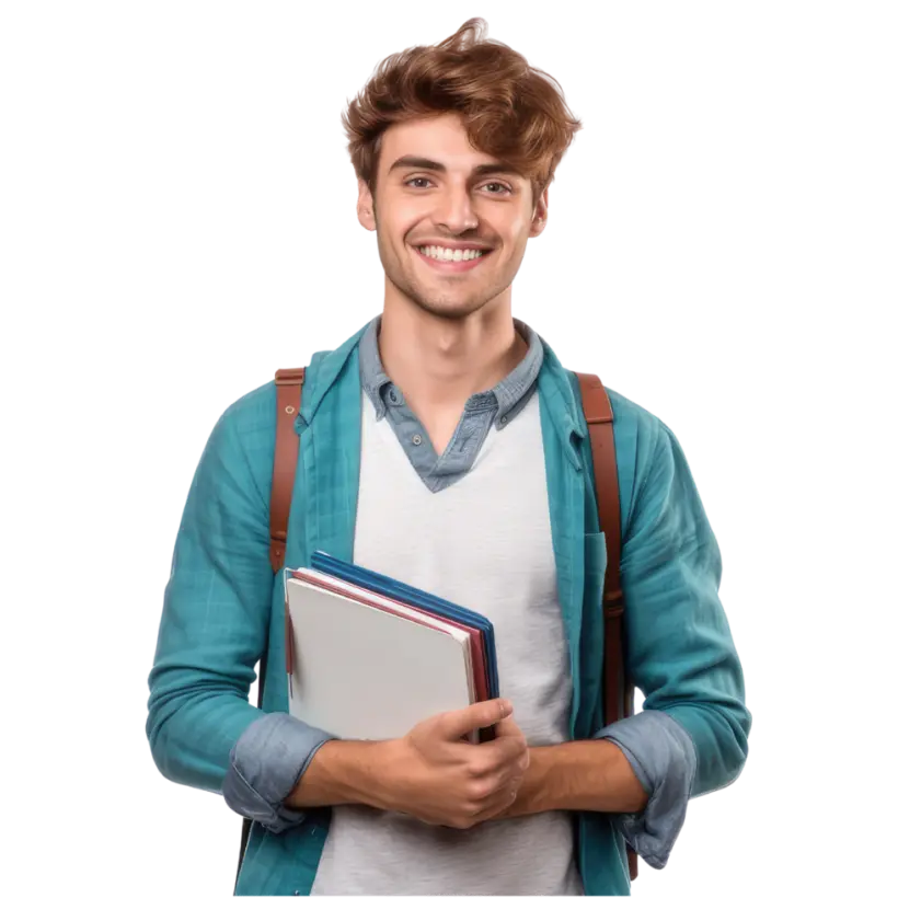 A smiling student holding books — study in Malaysia